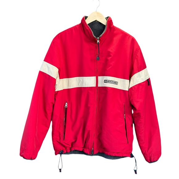 Abercrombie & Fitch Other - Abercrombie & Fitch Vintage 90s Y2K Red w/ White Stripe Bomber Jacket Size Small